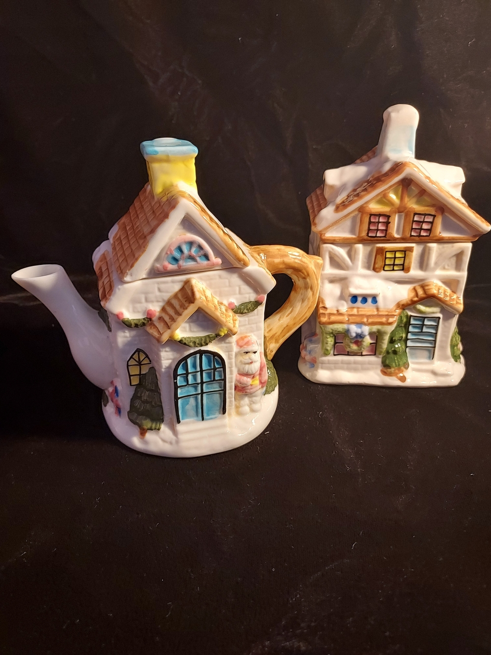 White & Multicolor Ceramic Cottage Teapot - Decorative Home Kitchen Accent